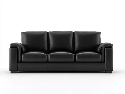 Three-Seater Sofa leather classic design 225x88x78 cm - black - timeless living room style