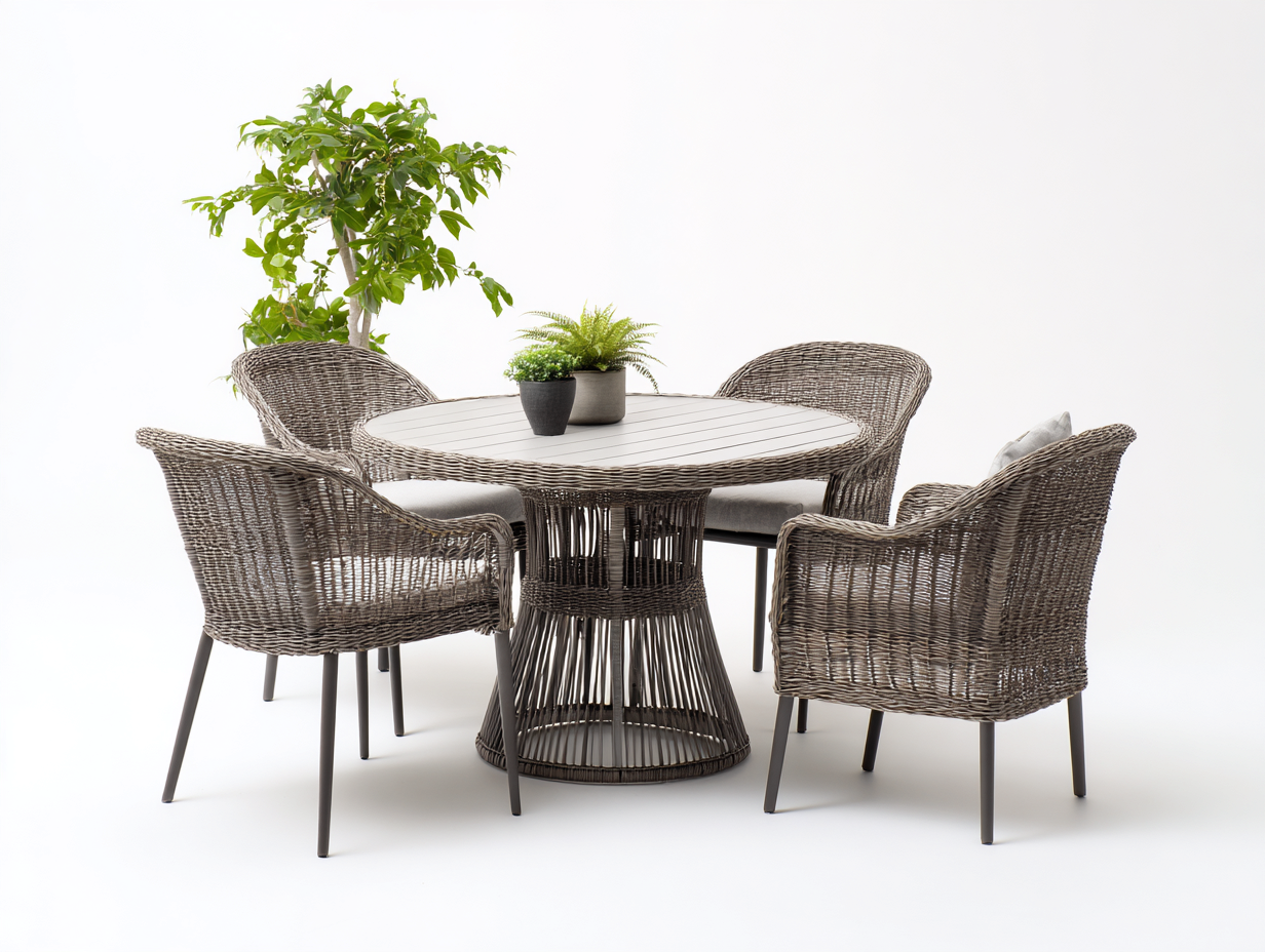 Garden Furniture Set rattan dining chairs and table outdoor use 160×160×75 cm - mixed brown