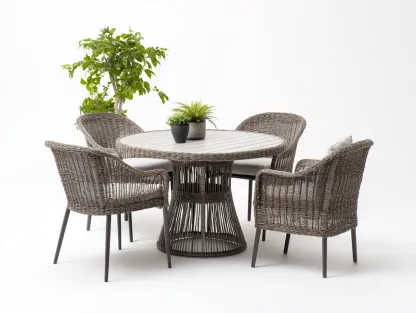 Garden Furniture Set rattan dining chairs and table outdoor use 160×160×75 cm - mixed brown