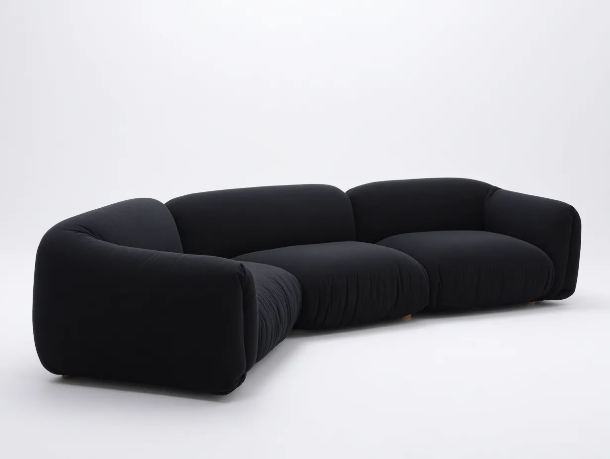 Three-Seater Sofa fabric rounded profile 220x100x68 cm - black - contemporary style