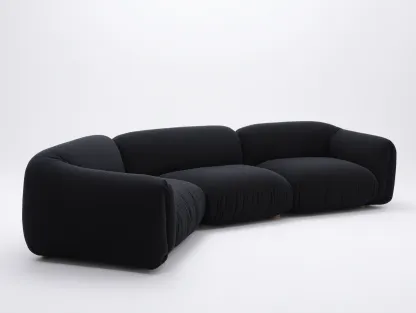 Three-Seater Sofa fabric rounded profile 220x100x68 cm - black - contemporary style
