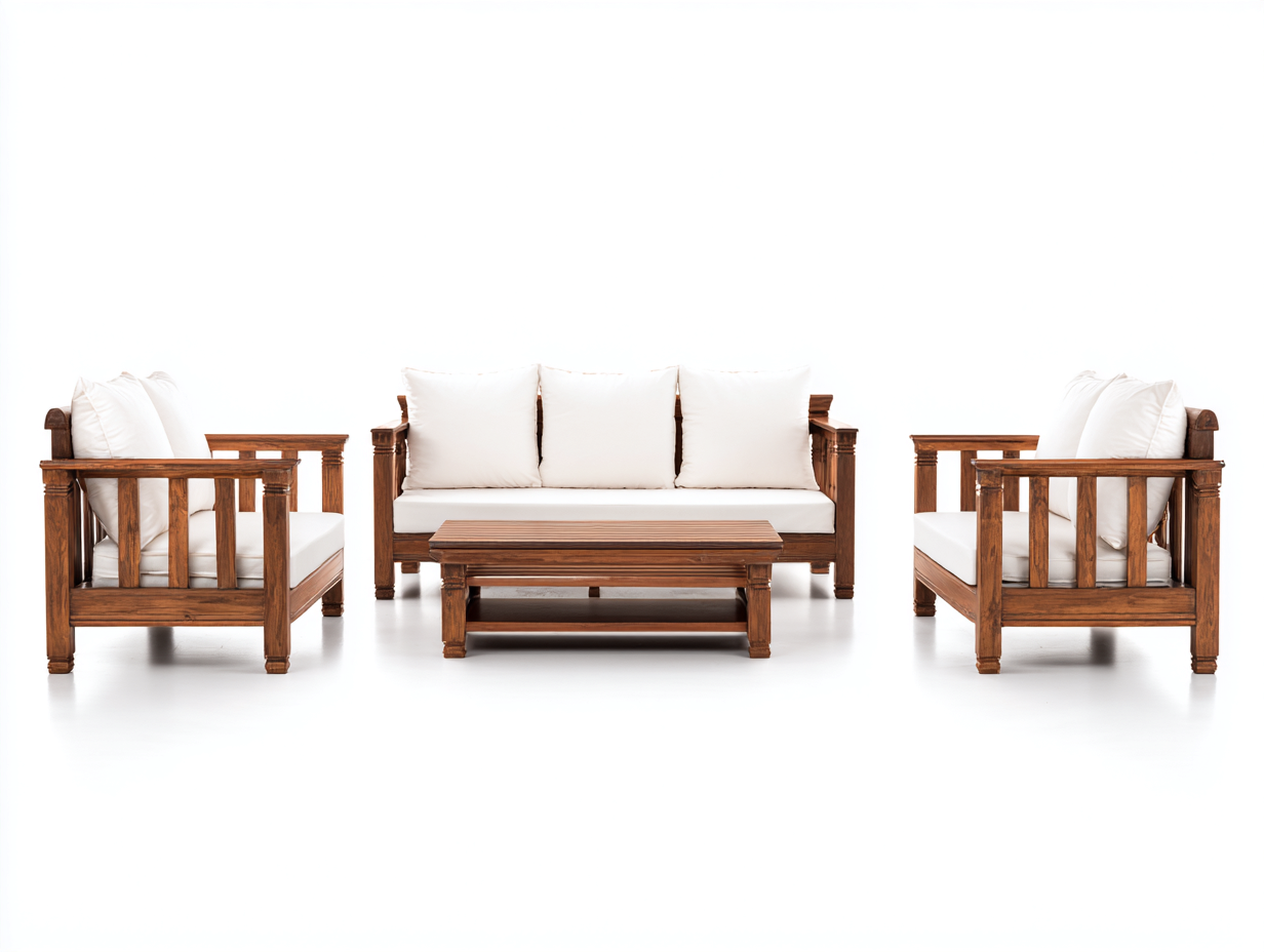 Garden Furniture Set wooden sofa with 2 armchairs and coffee table 220x75x78 cm - natural/white - outdoor lounge set
