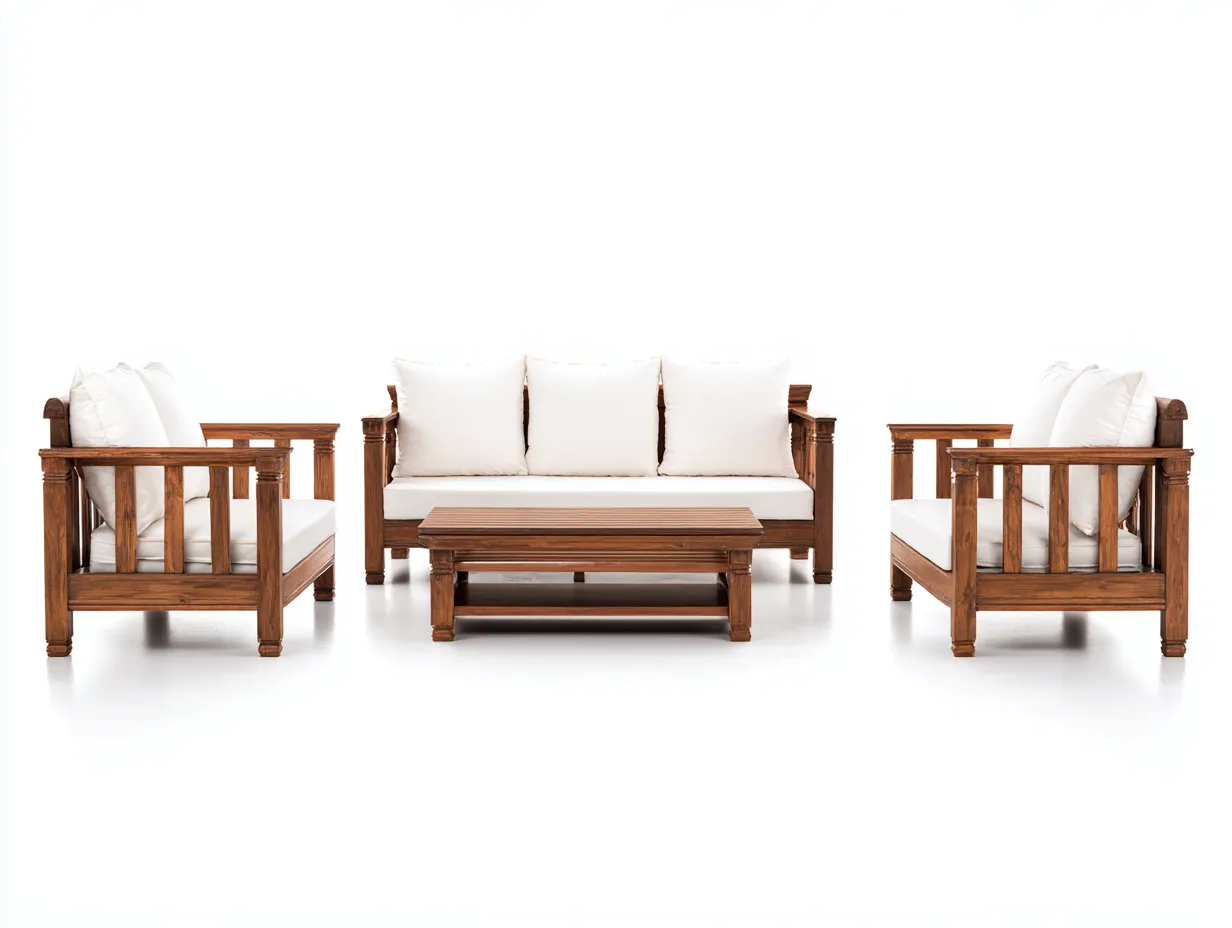 Garden Furniture Set wooden sofa with 2 armchairs and coffee table 220x75x78 cm - natural/white - outdoor lounge set