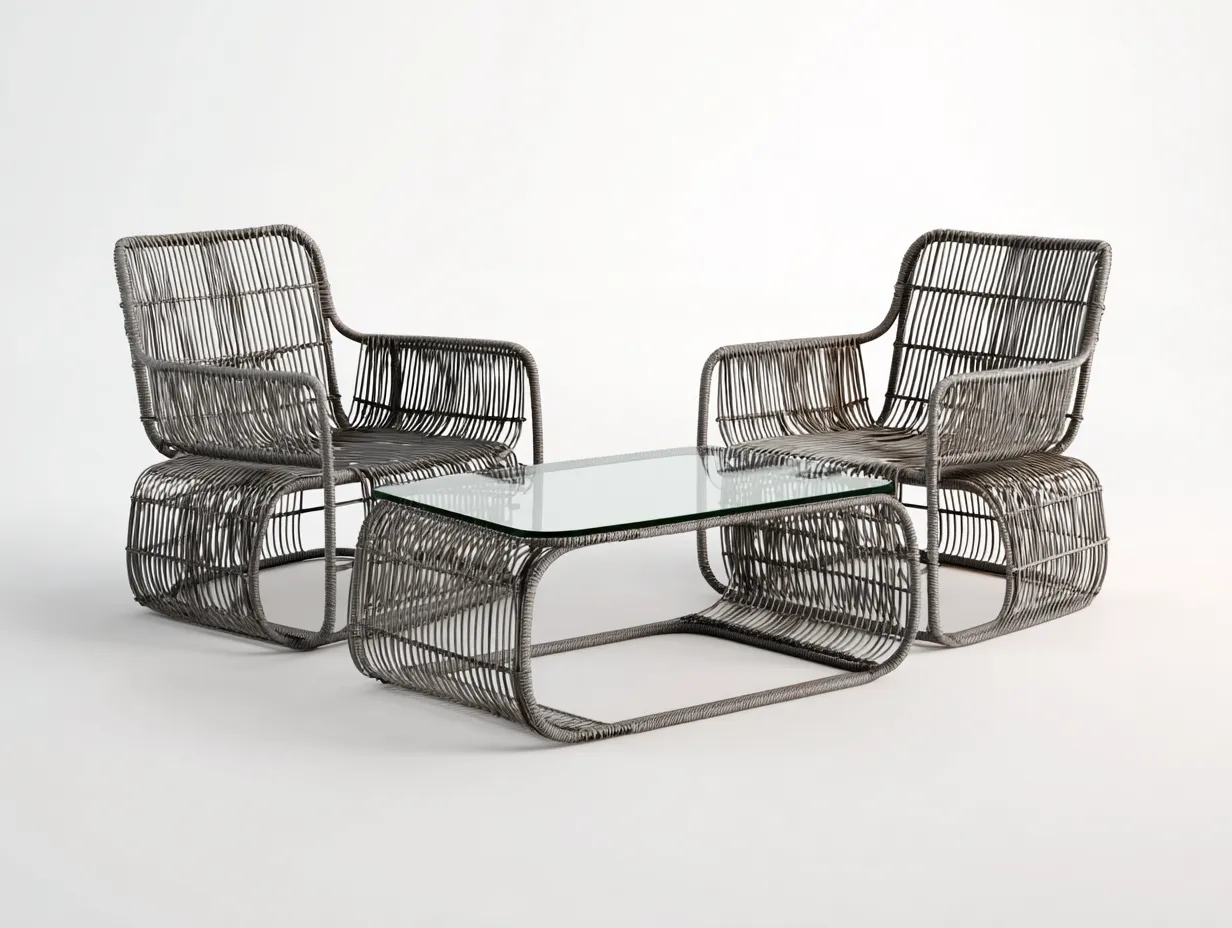 Garden Furniture Set wicker 2 armchairs with coffee table 110x60x45 cm - grey/black/clear - modern outdoor lounge