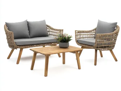 Garden Furniture Set two-seater sofa armchair and coffee table outdoor use 190x140x75 cm - natural wood