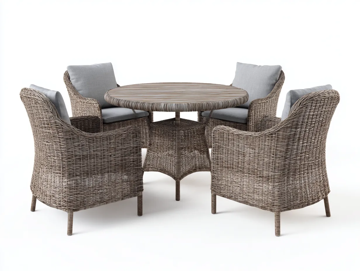 Garden Furniture Set rattan armchairs and dining table outdoor use 150x150x75 cm - natural grey