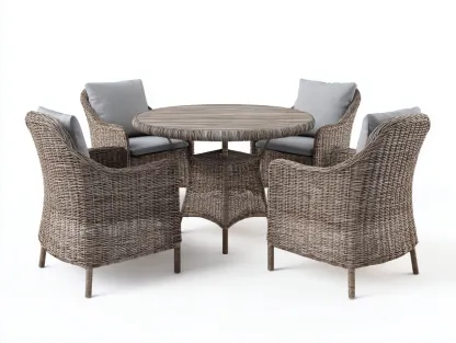 Garden Furniture Set rattan armchairs and dining table outdoor use 150x150x75 cm - natural grey