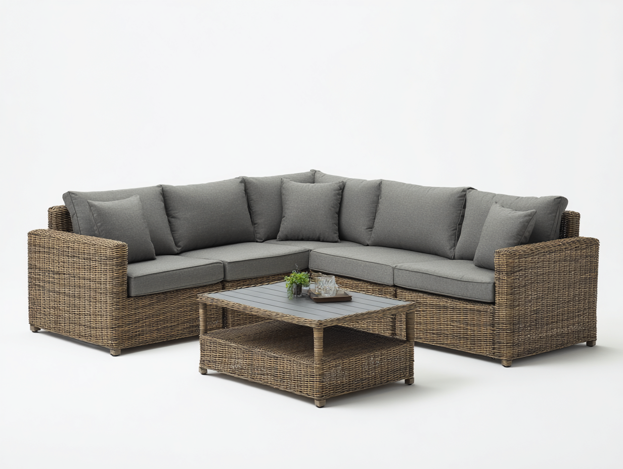 Garden Furniture Set corner sofa with coffee table outdoor use 240×180×75 cm - natural grey