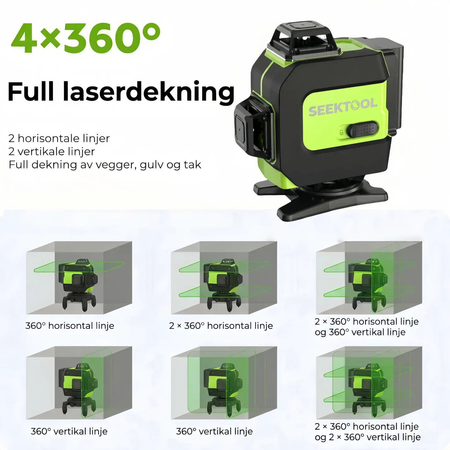 SEEKTOOL LX360 Pro – 4x360° grønn lasernivå