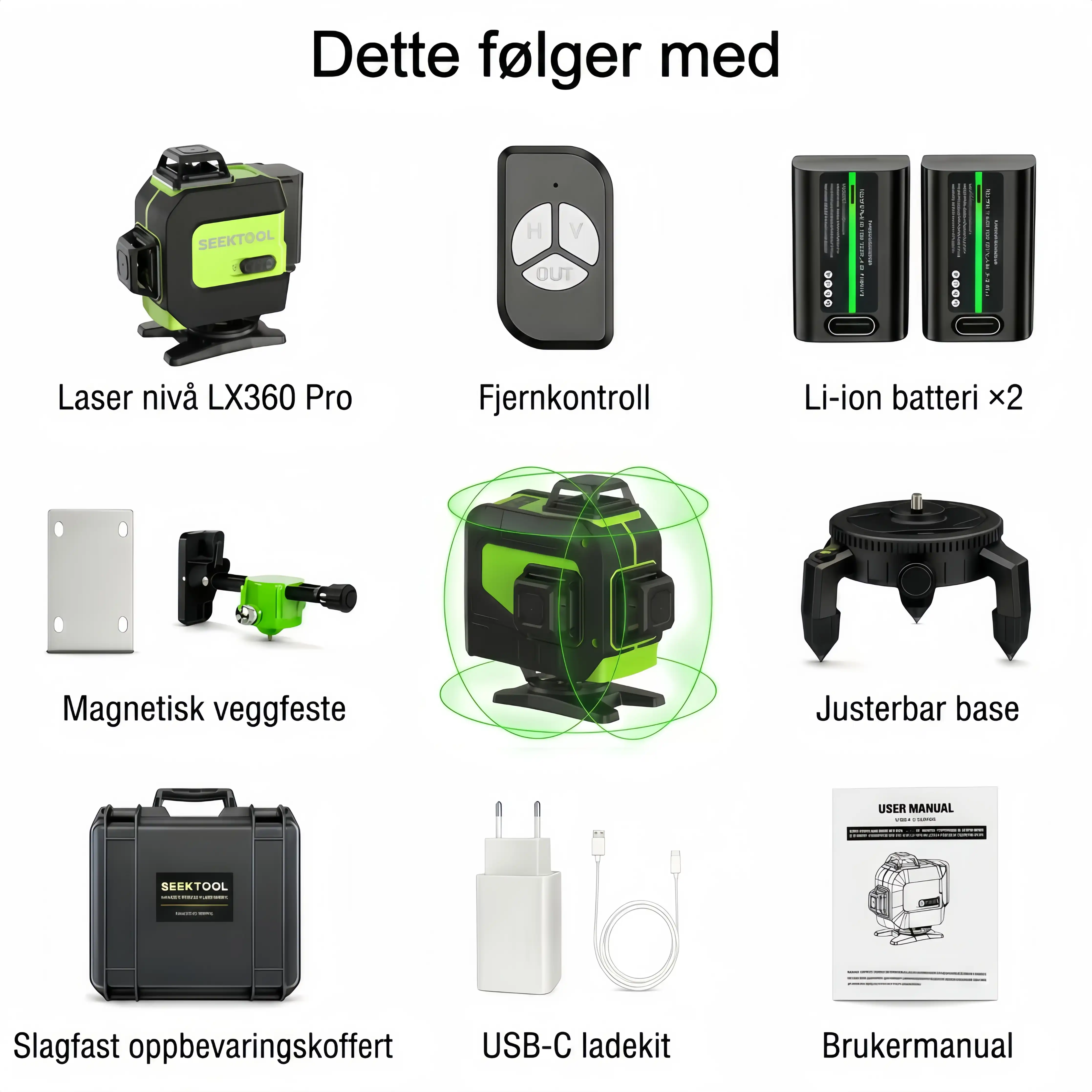 SEEKTOOL LX360 Pro – 4x360° grønn lasernivå