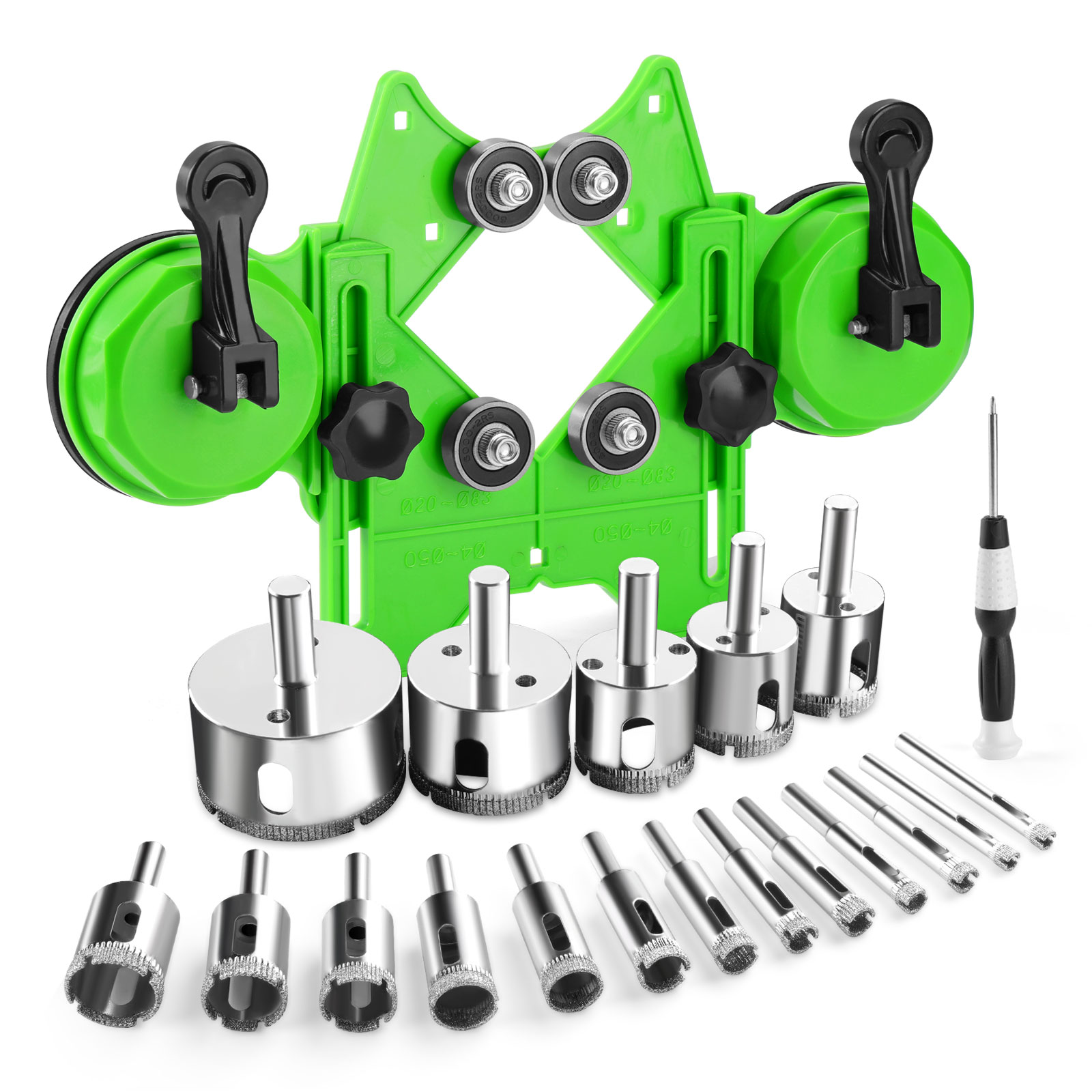 Diamond Hole Saw Kit 18Pcs Tile Drill Bits Sets with Double Suction Cups Guide Jig Fixture
