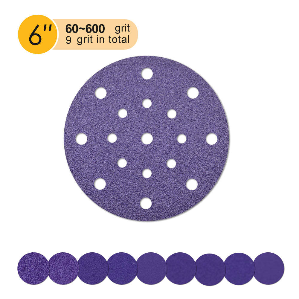 6 inch 17 holes purple hook & loop sanding discs