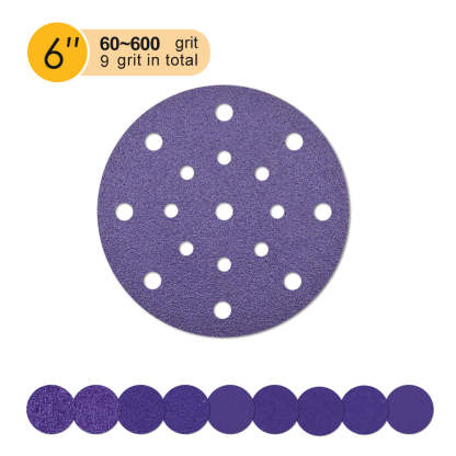 6 inch 17 holes purple hook & loop sanding discs