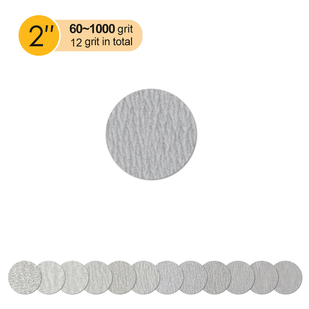 2 inch (50mm) white aluminum oxide hook & loop sanding discs