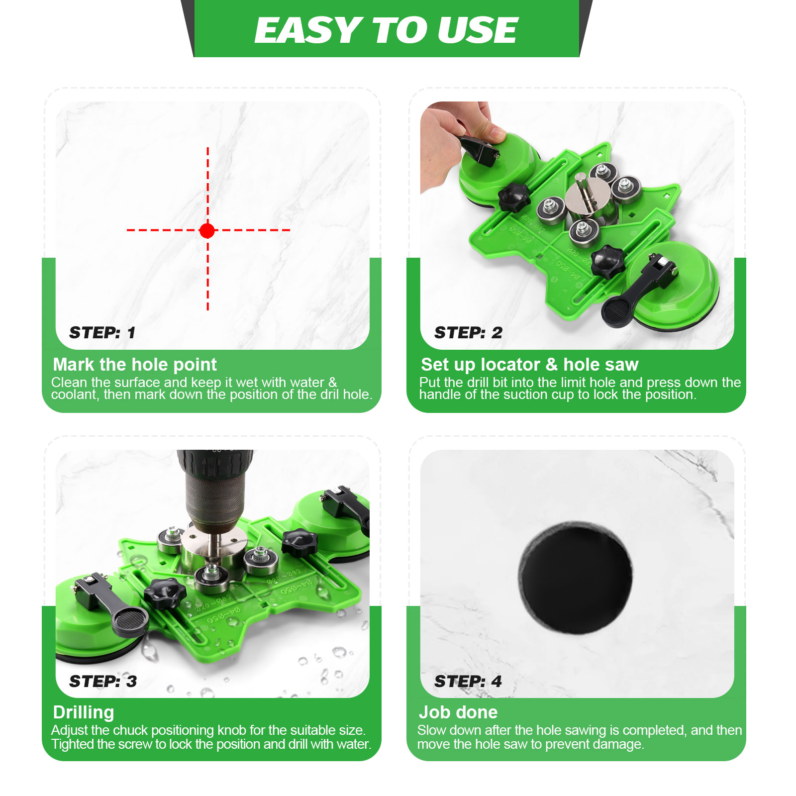 Diamond Hole Saw Kit 18Pcs Tile Drill Bits Sets with Double Suction Cups Guide Jig Fixture