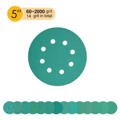 5 inch 8 holes polyester film green sanding discs
