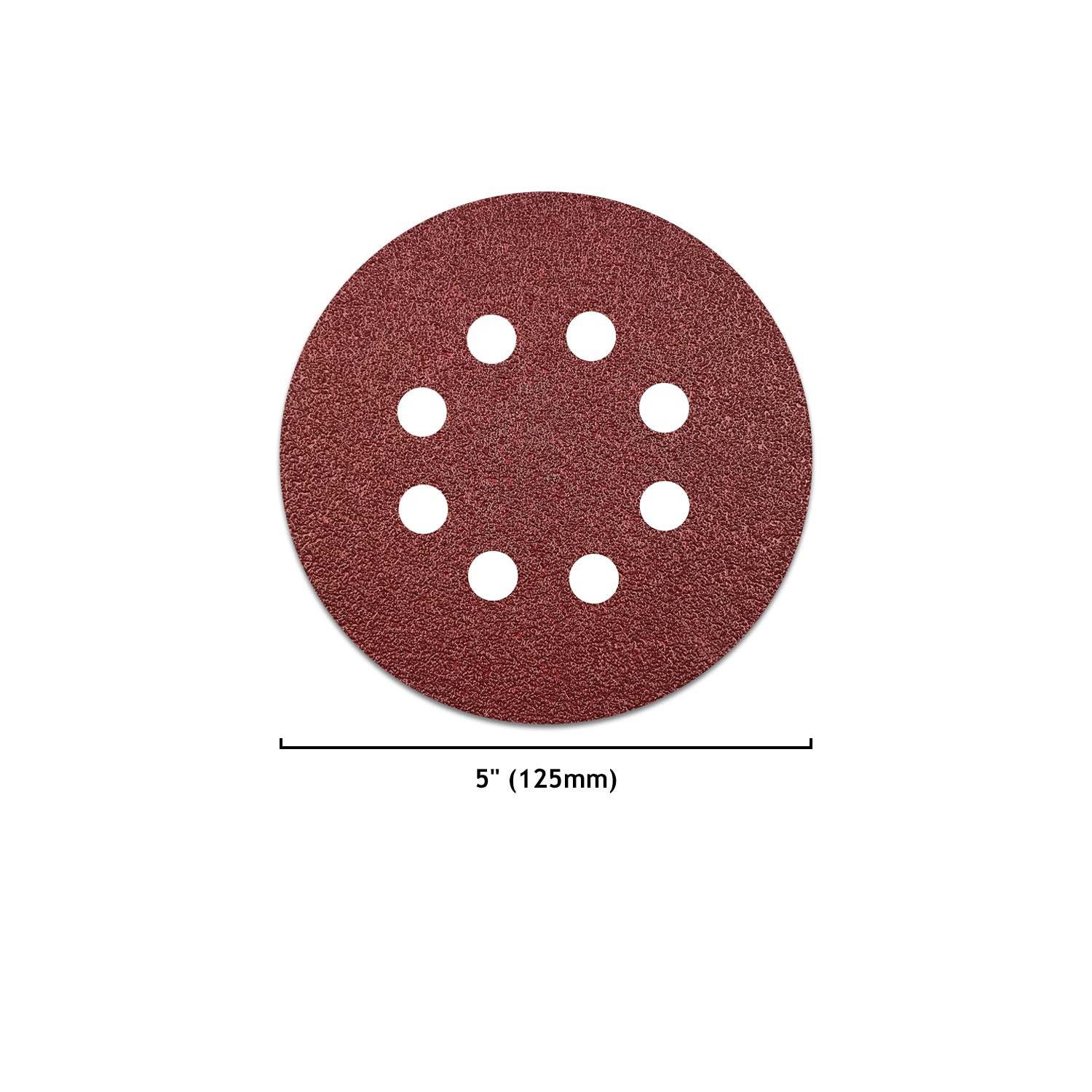 5 Inch 8 Holes Hook and Loop Red Aluminum Oxide Sanding Discs