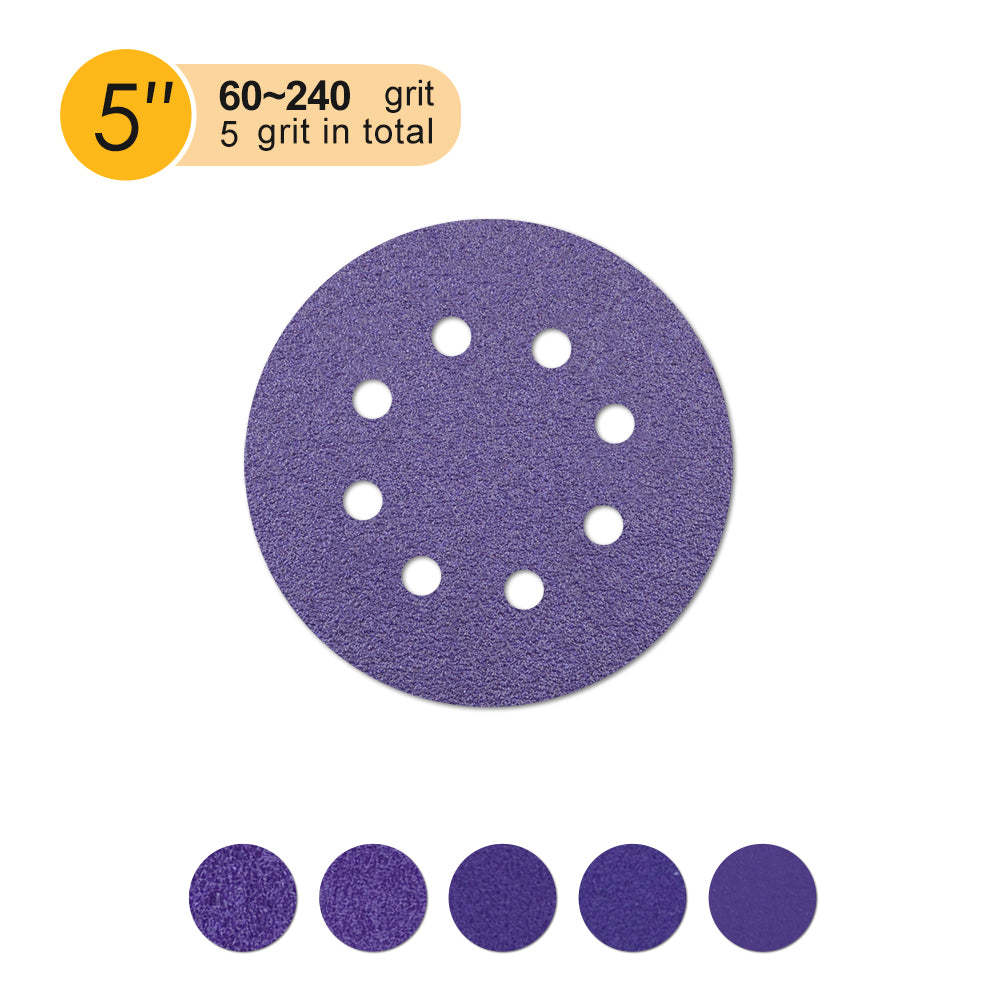 5 Inch 8 Holes Hook and Loop Purple Sanding Discs