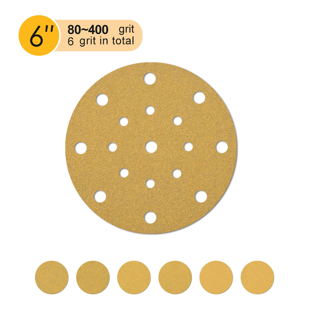 6 inch 17 holes yellow aluminum oxide hook and loop sanding discs