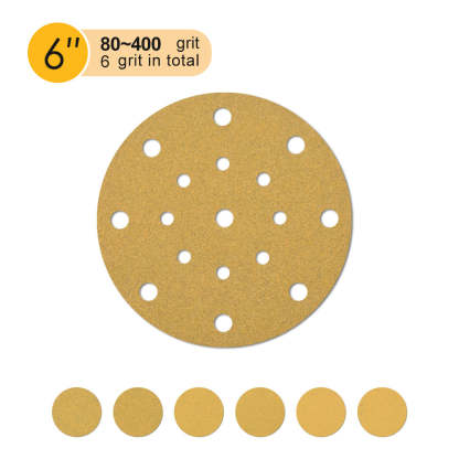 6 inch 17 holes yellow aluminum oxide hook and loop sanding discs
