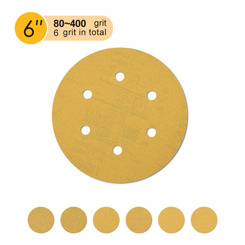 6 inch 6 holes yellow aluminum oxide hook & loop sanding discs