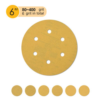 6 inch 6 holes yellow aluminum oxide hook & loop sanding discs