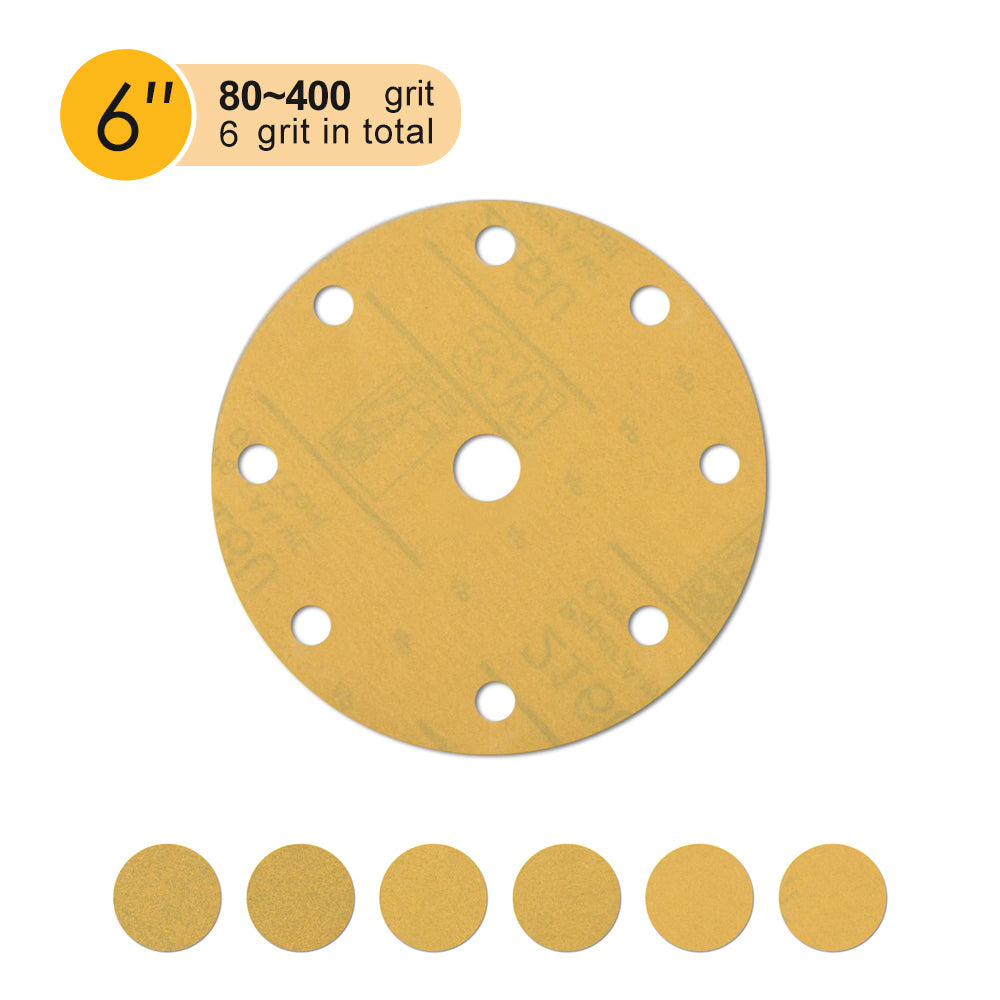 6 inch 9 holes yellow aluminum oxide hook & loop sanding discs