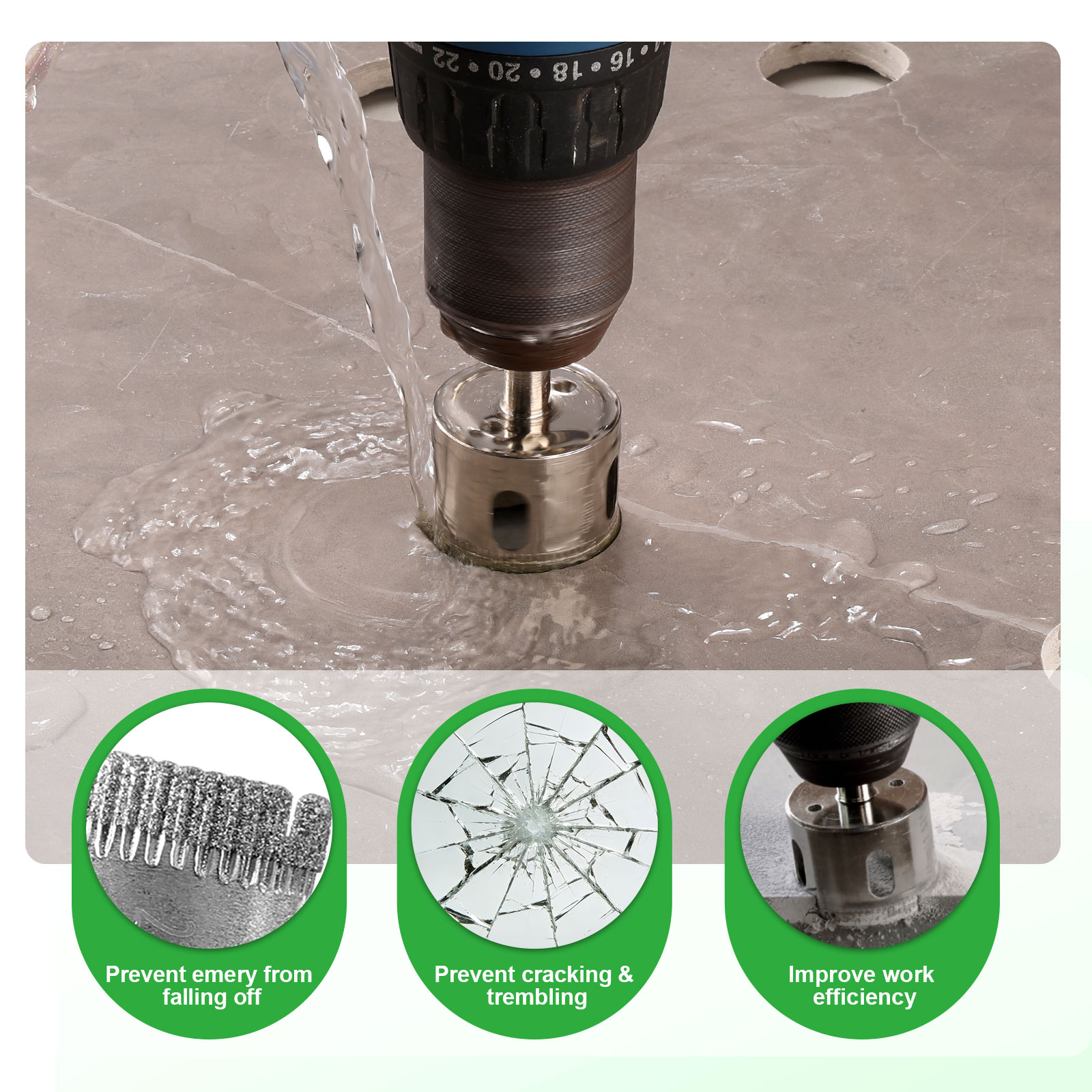 Diamond Hole Saw Kit 18Pcs Tile Drill Bits Sets with Double Suction Cups Guide Jig Fixture