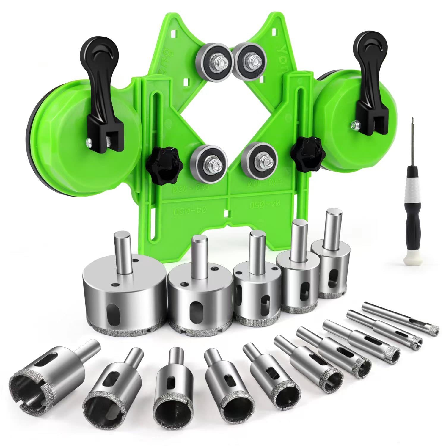 MARSBASE Diamond Hole Saw Kit 17Pcs Tile Drill Bits Sets with Double Suction Cups Guide Jig Fixture