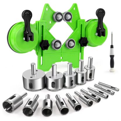 MARSBASE Diamond Hole Saw Kit 17Pcs Tile Drill Bits Sets with Double Suction Cups Guide Jig Fixture