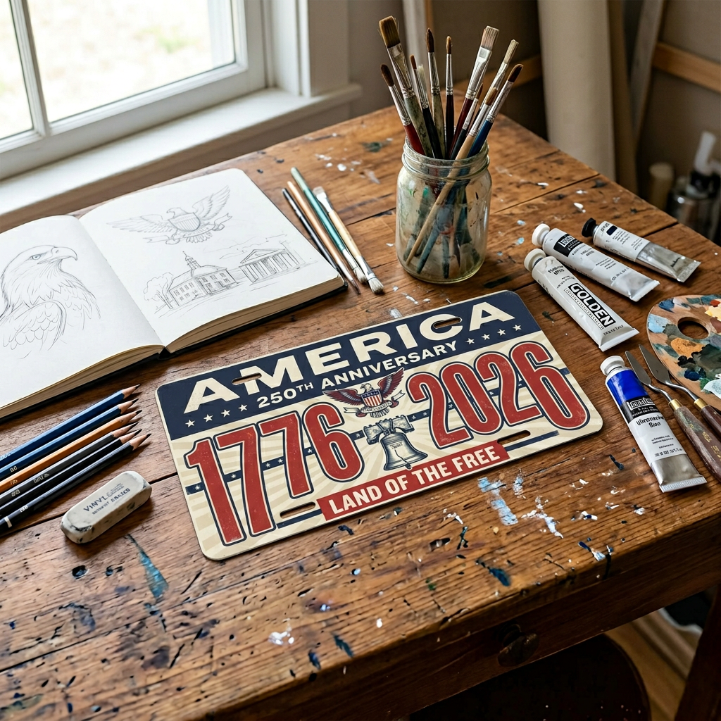 America 250th Anniversary License Plate, 1776-2026 Patriotic Aluminum Vanity Plate