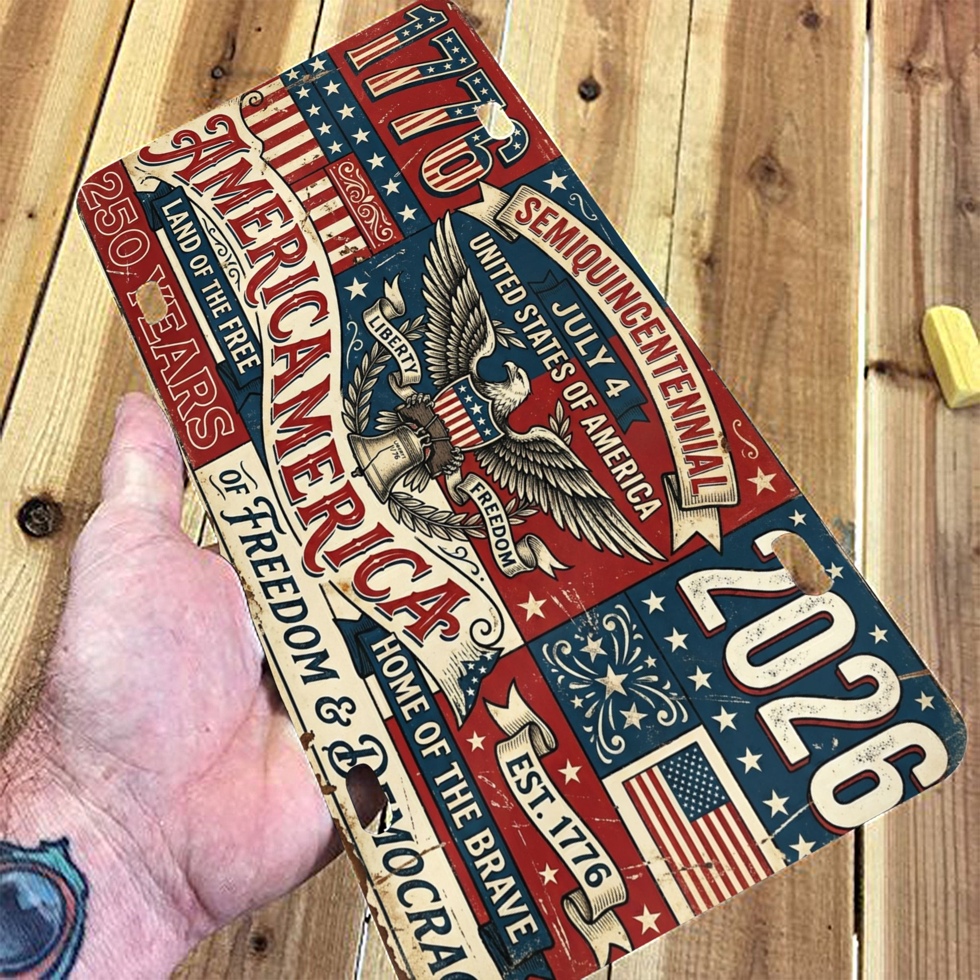 America 250th Anniversary License Plate, 1776-2026 Patriotic Aluminum Vanity Plate