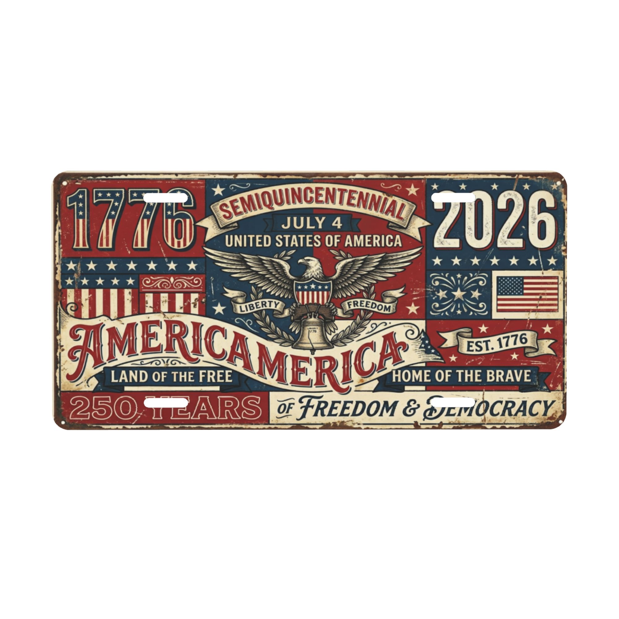 America 250th Anniversary License Plate, 1776-2026 Patriotic Aluminum Vanity Plate