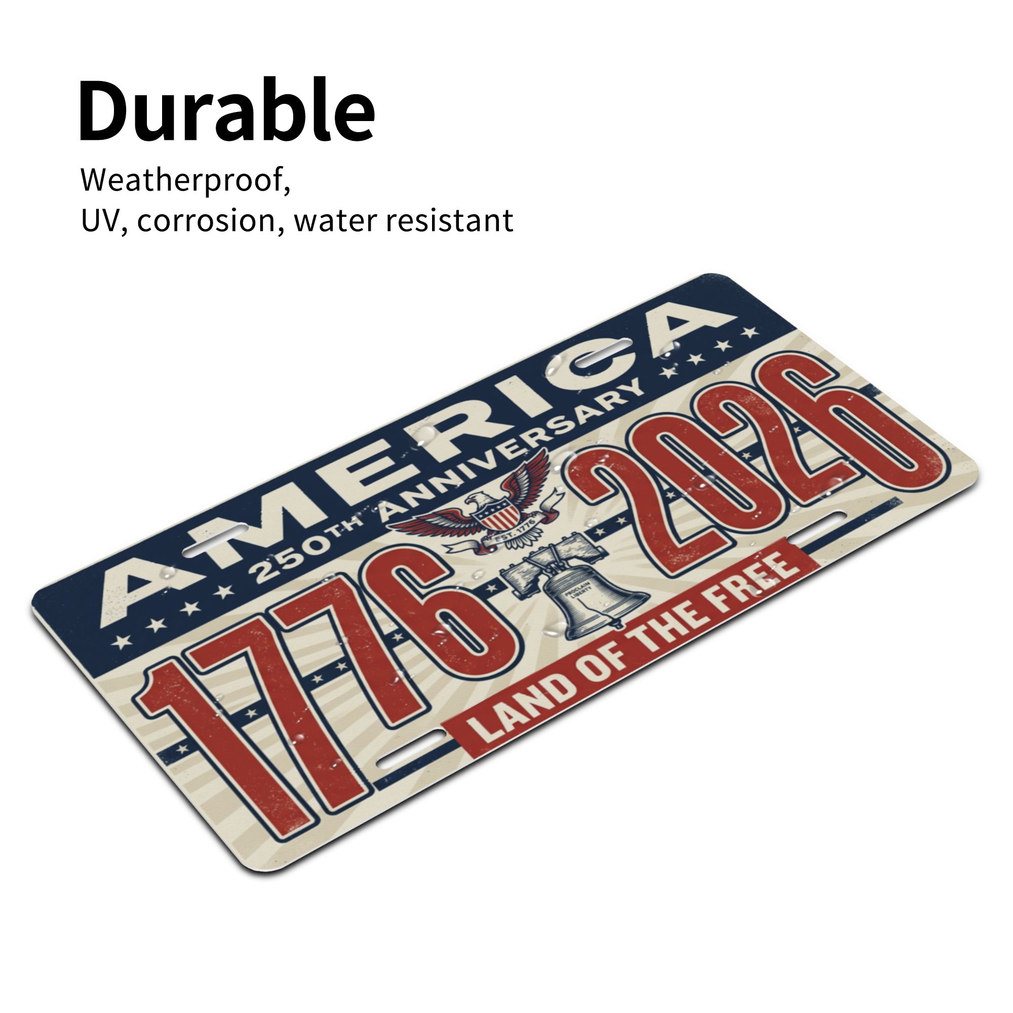America 250th Anniversary License Plate, 1776-2026 Patriotic Aluminum Vanity Plate