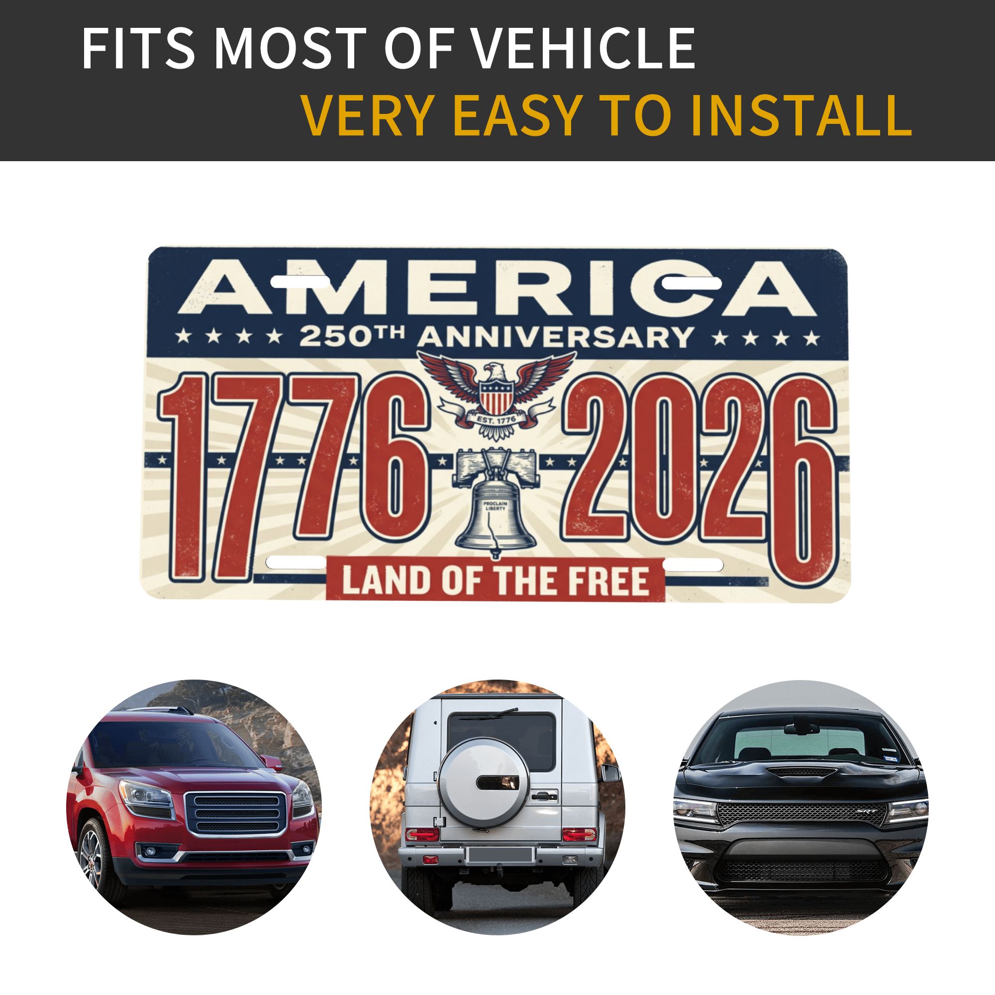 America 250th Anniversary License Plate, 1776-2026 Patriotic Aluminum Vanity Plate