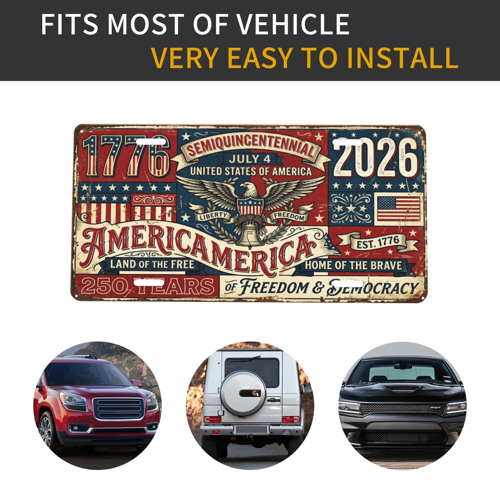 America 250th Anniversary License Plate, 1776-2026 Patriotic Aluminum Vanity Plate