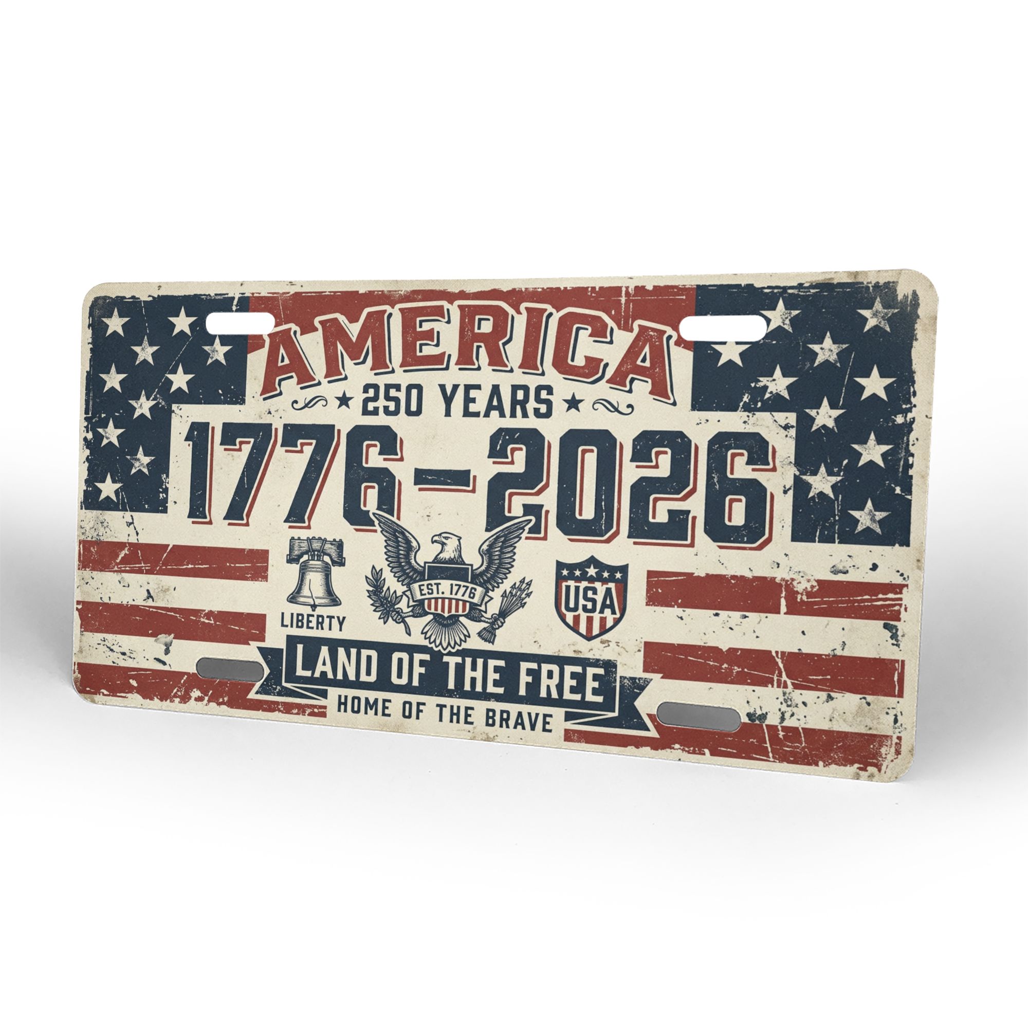 America 250th Anniversary License Plate, 1776-2026 Patriotic Aluminum Vanity Plate