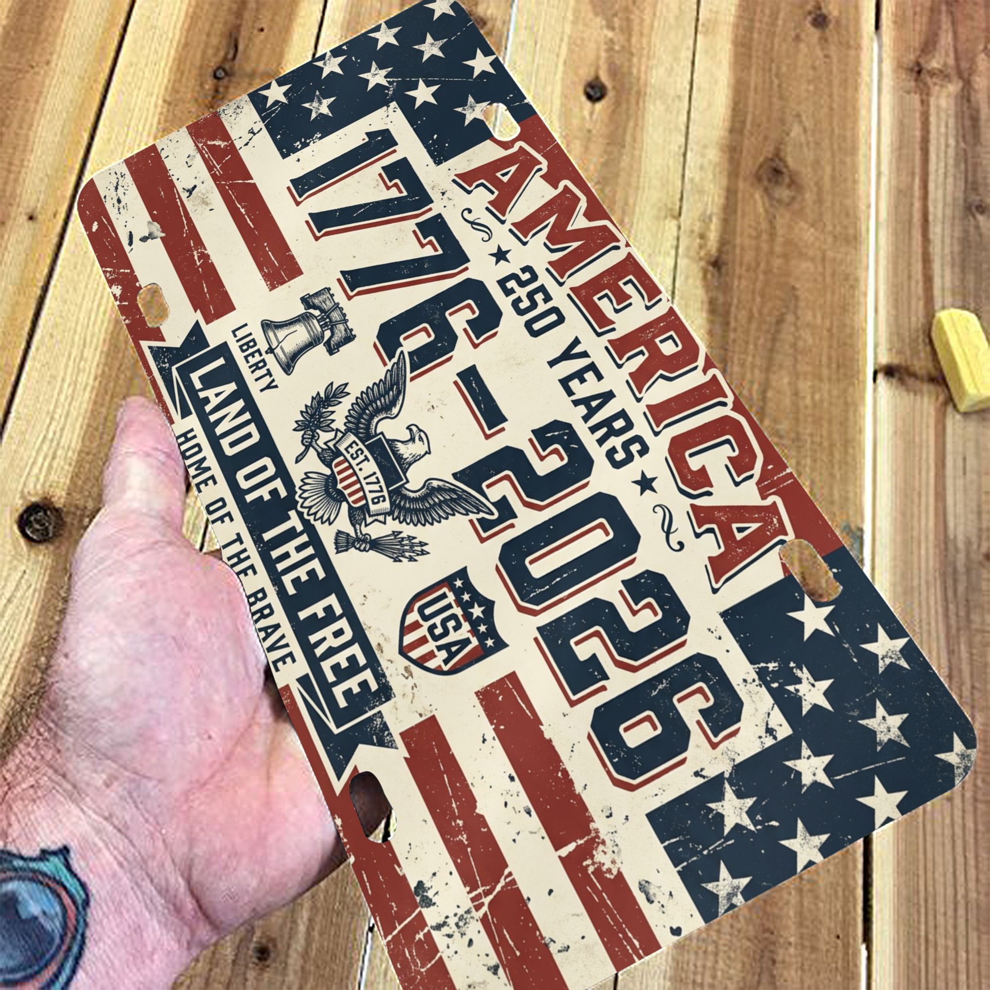 America 250th Anniversary License Plate, 1776-2026 Patriotic Aluminum Vanity Plate