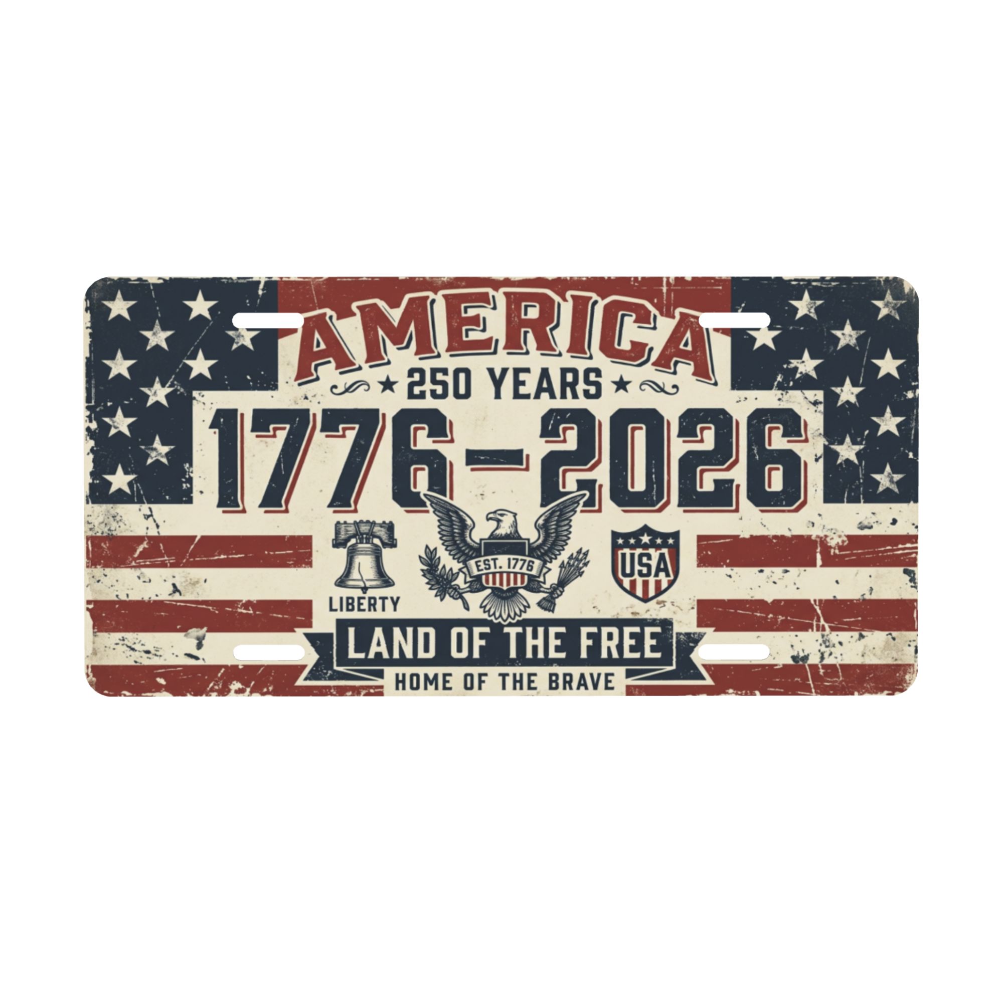 America 250th Anniversary License Plate, 1776-2026 Patriotic Aluminum Vanity Plate