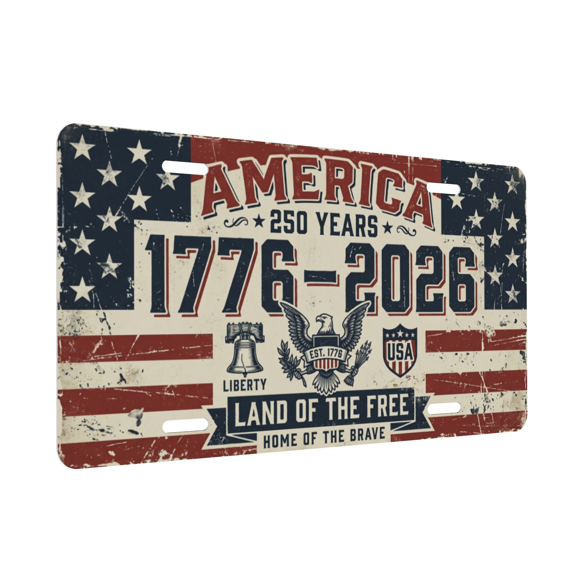 America 250th Anniversary License Plate, 1776-2026 Patriotic Aluminum Vanity Plate