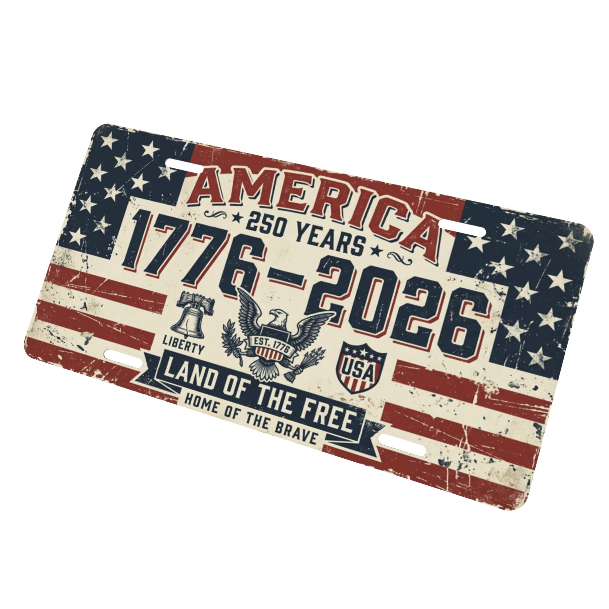 America 250th Anniversary License Plate, 1776-2026 Patriotic Aluminum Vanity Plate