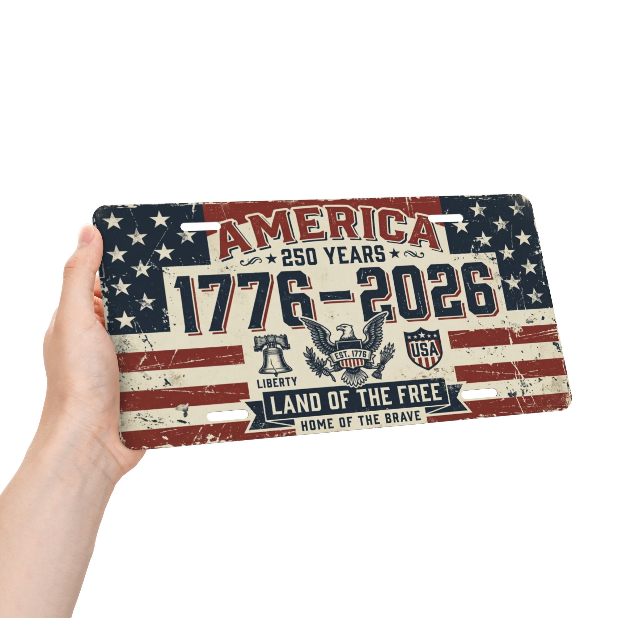 America 250th Anniversary License Plate, 1776-2026 Patriotic Aluminum Vanity Plate