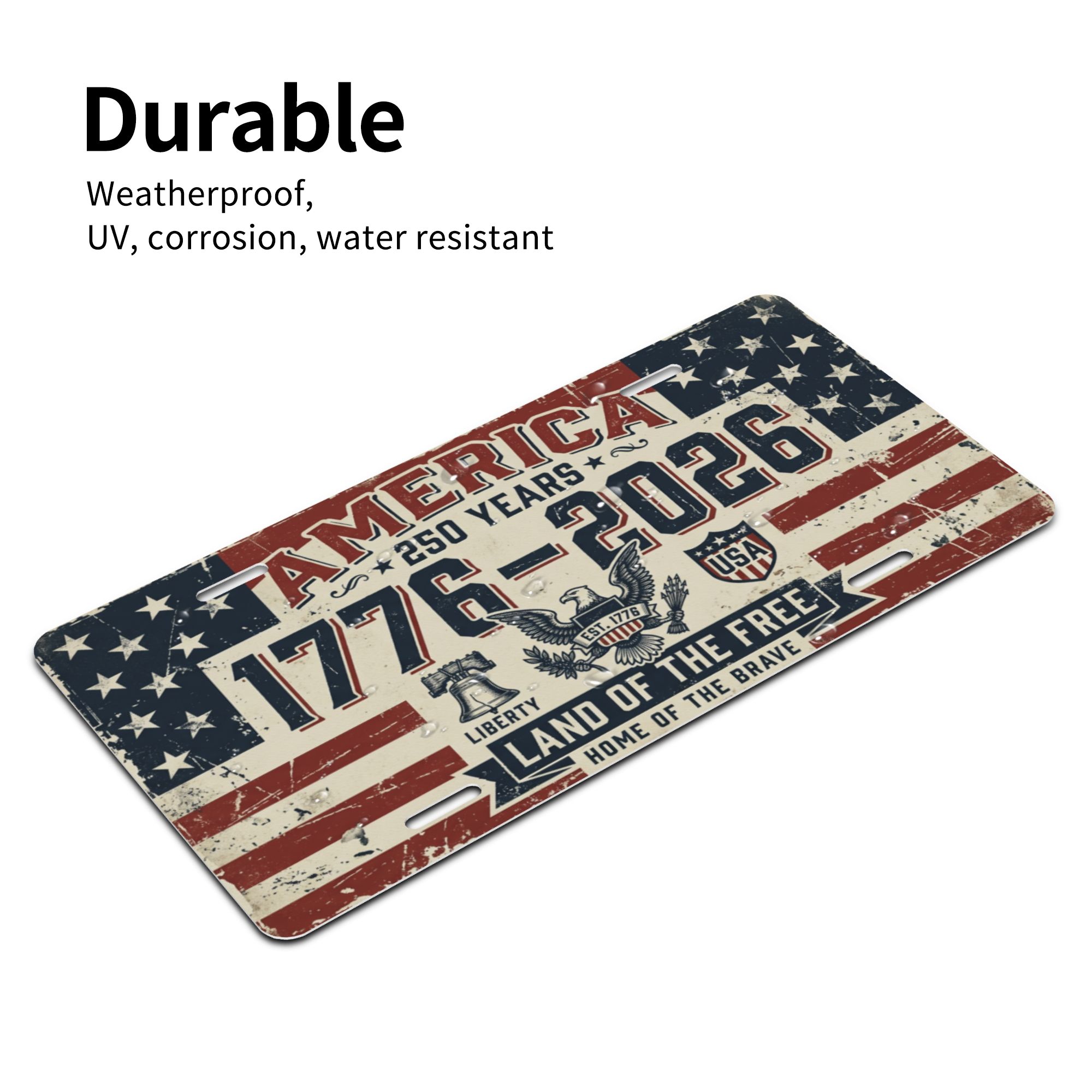 America 250th Anniversary License Plate, 1776-2026 Patriotic Aluminum Vanity Plate