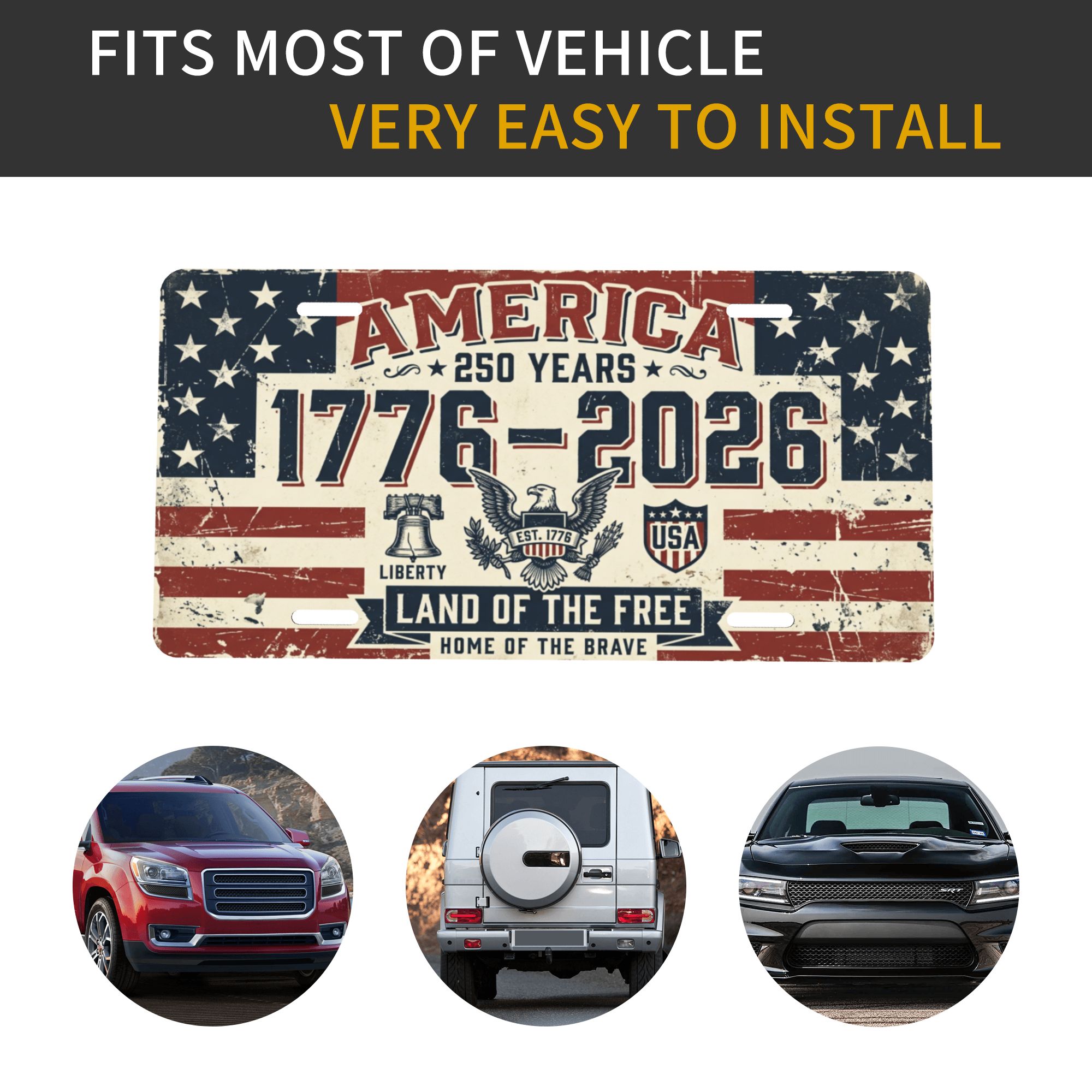 America 250th Anniversary License Plate, 1776-2026 Patriotic Aluminum Vanity Plate