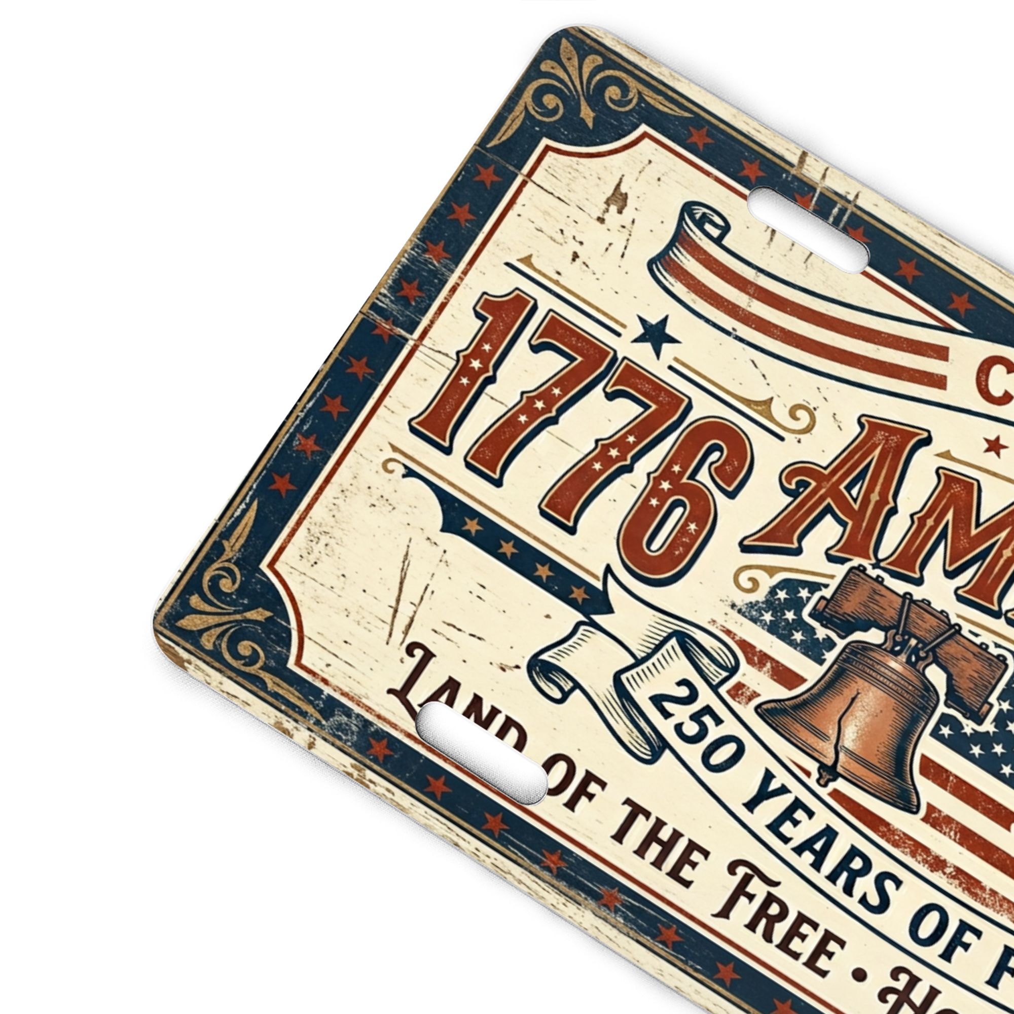 America 250th Anniversary License Plate, Vintage Patriotic Aluminum Vanity Plate