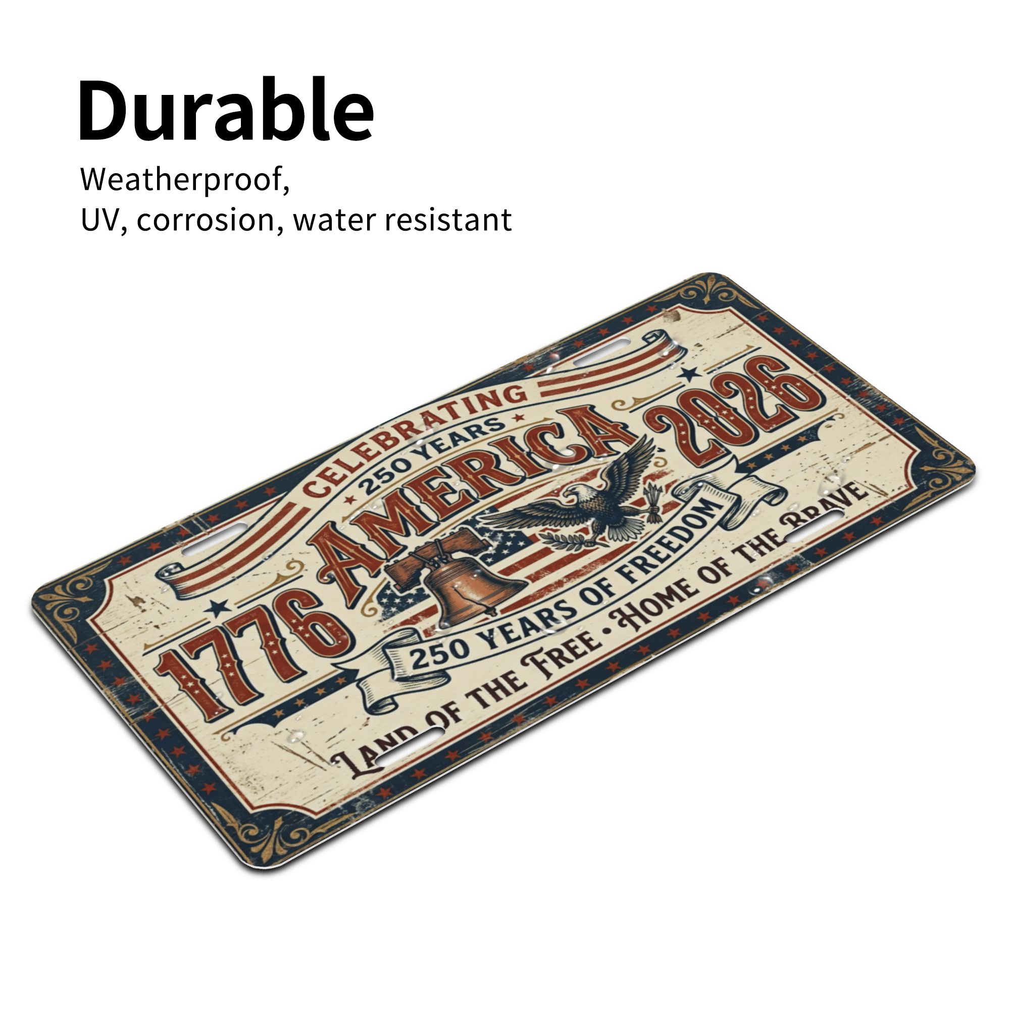 America 250th Anniversary License Plate, Vintage Patriotic Aluminum Vanity Plate