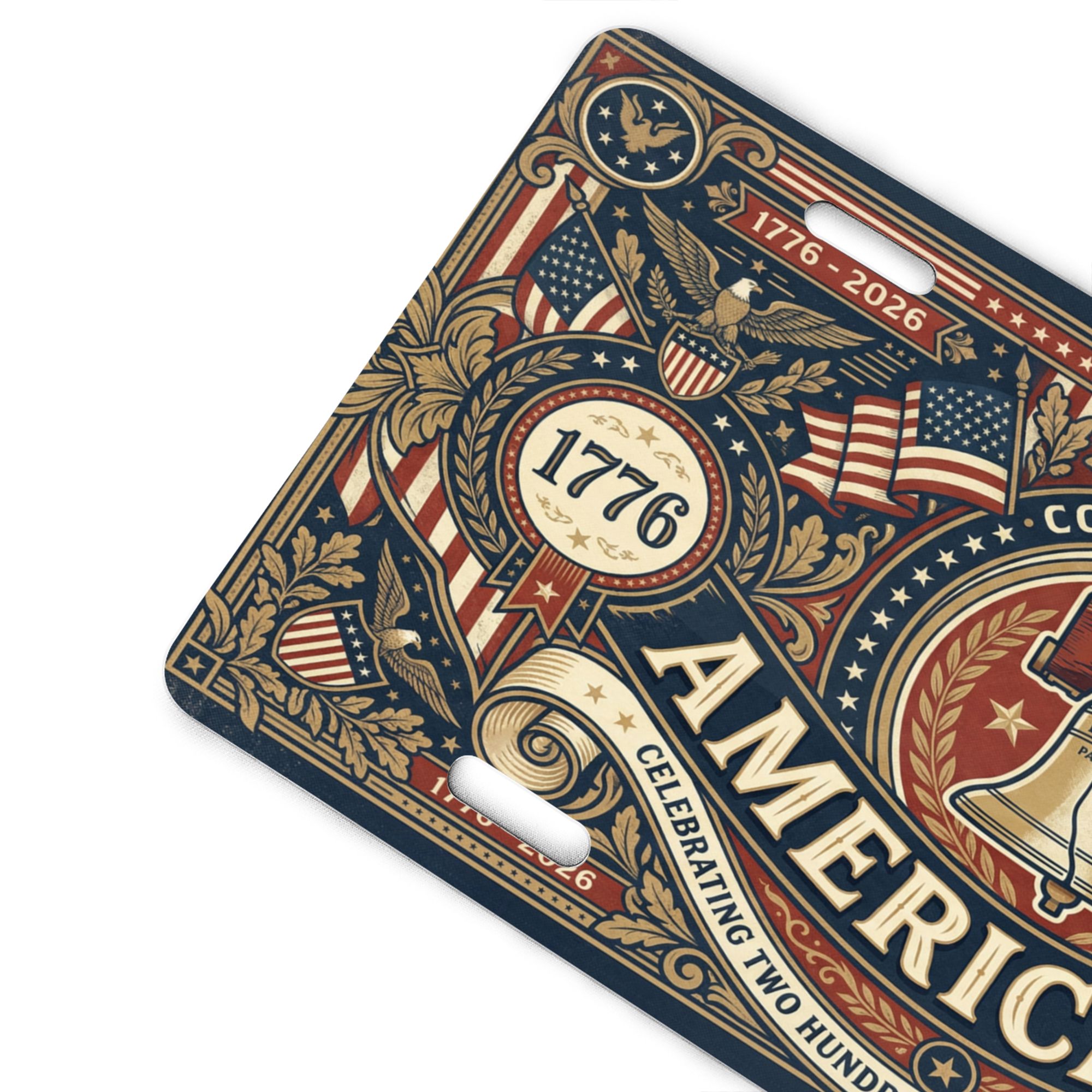 Vintage America 250th Anniversary License Plate, Patriotic USA Flag Auto Decor