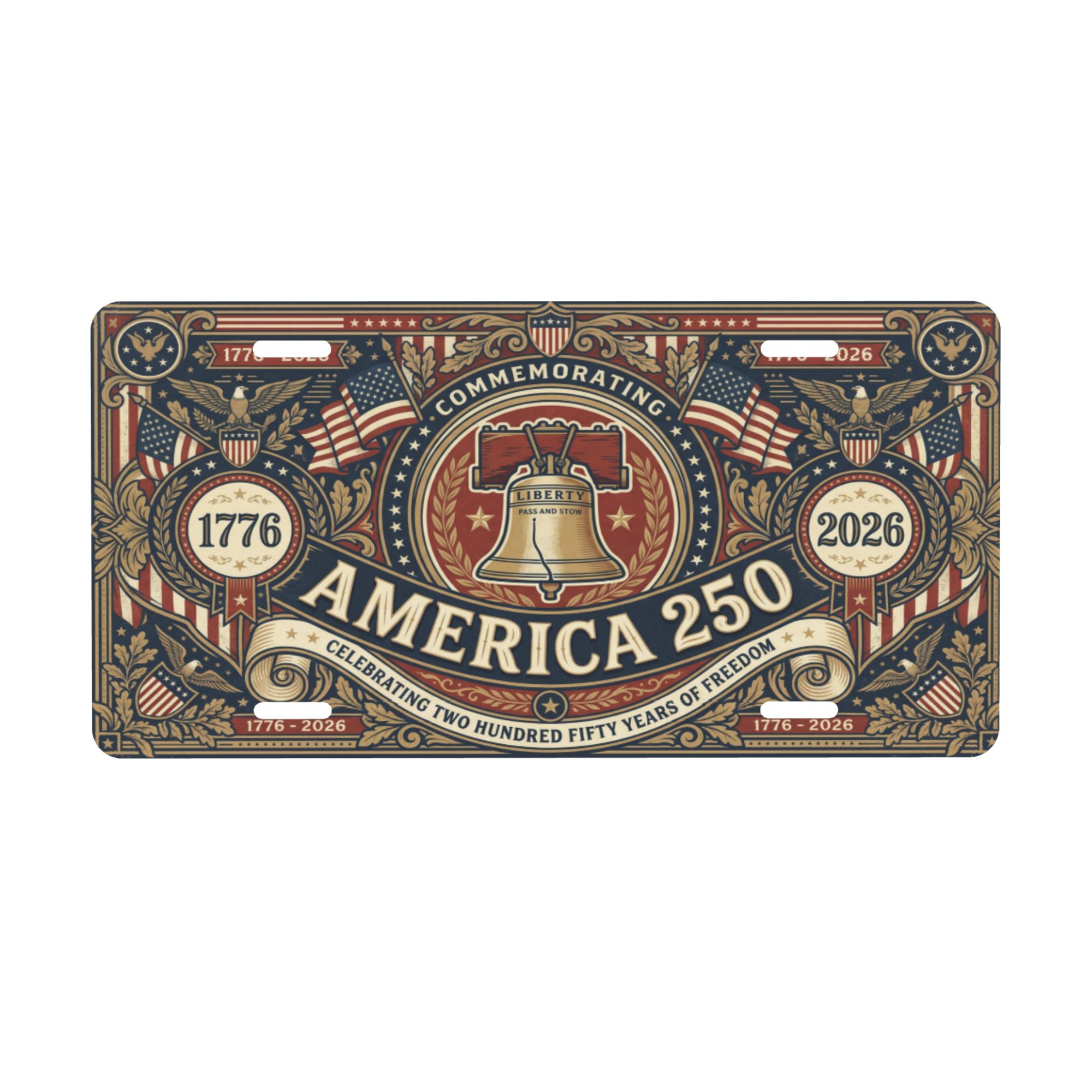Vintage America 250th Anniversary License Plate, Patriotic USA Flag Auto Decor