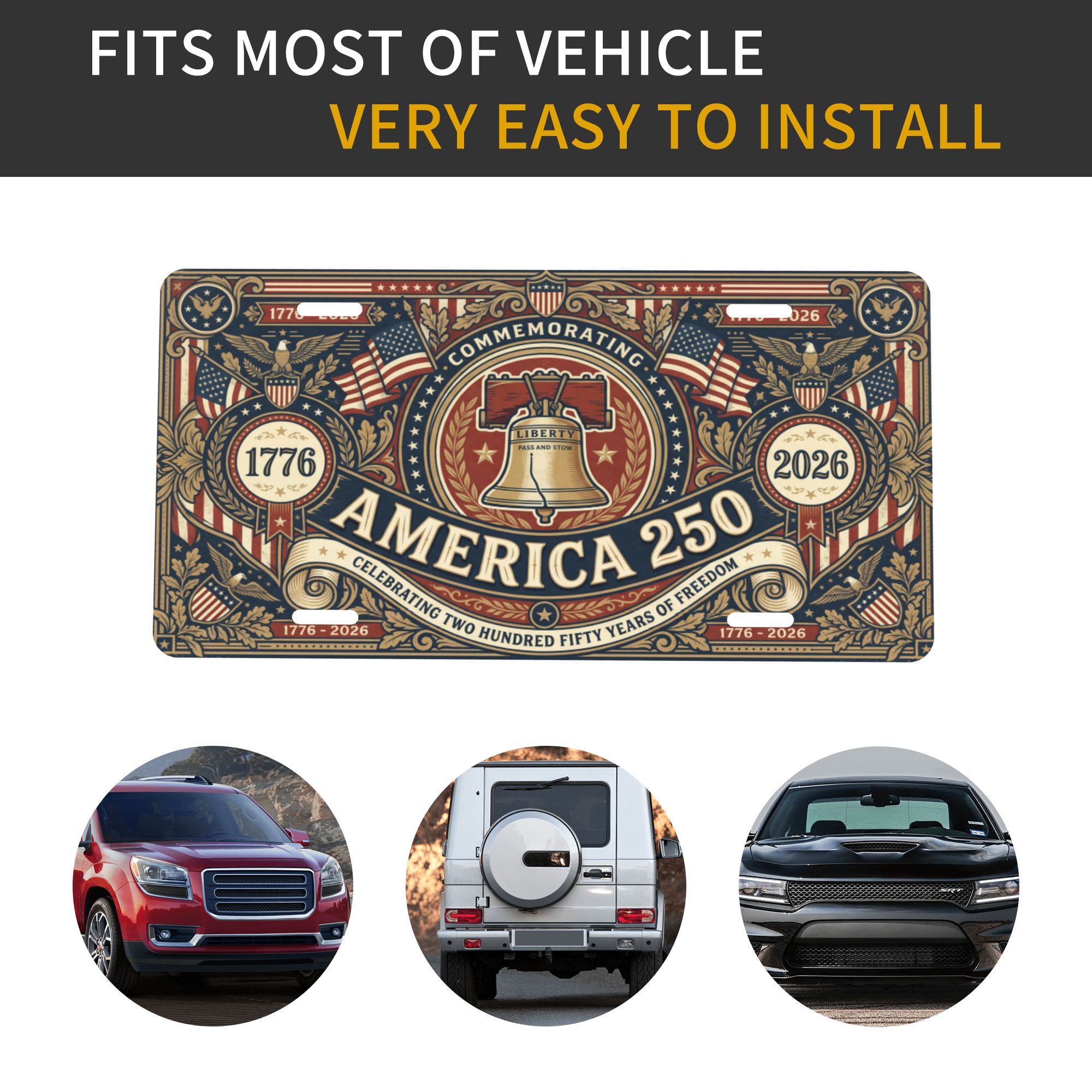 Vintage America 250th Anniversary License Plate, Patriotic USA Flag Auto Decor