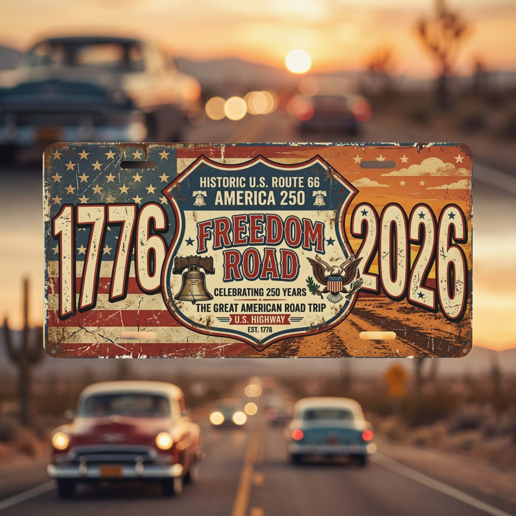 Vintage America 250th Anniversary License Plate, Patriotic USA Flag Auto Decor